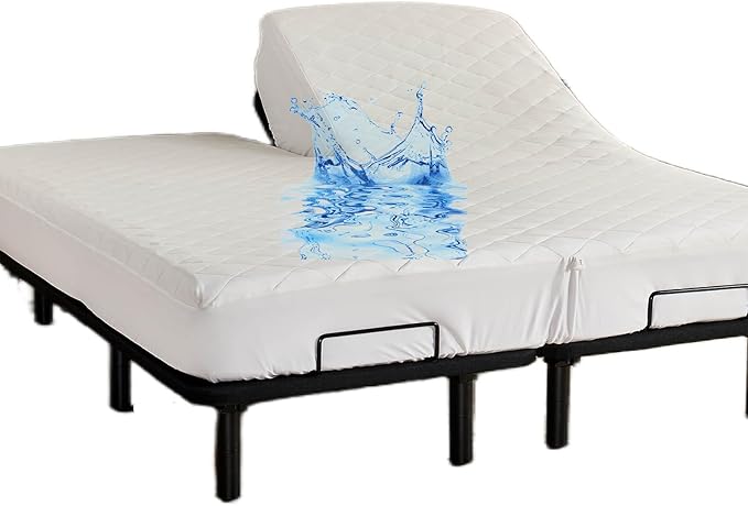 Kingnex Cotton Waterproof Split Top Cal King Mattress Protector for Ajdustable Bed with Upper Flex 32-34 from Head Soft Micorfiber Padded Fitted Quilted Mattress Topper Pad