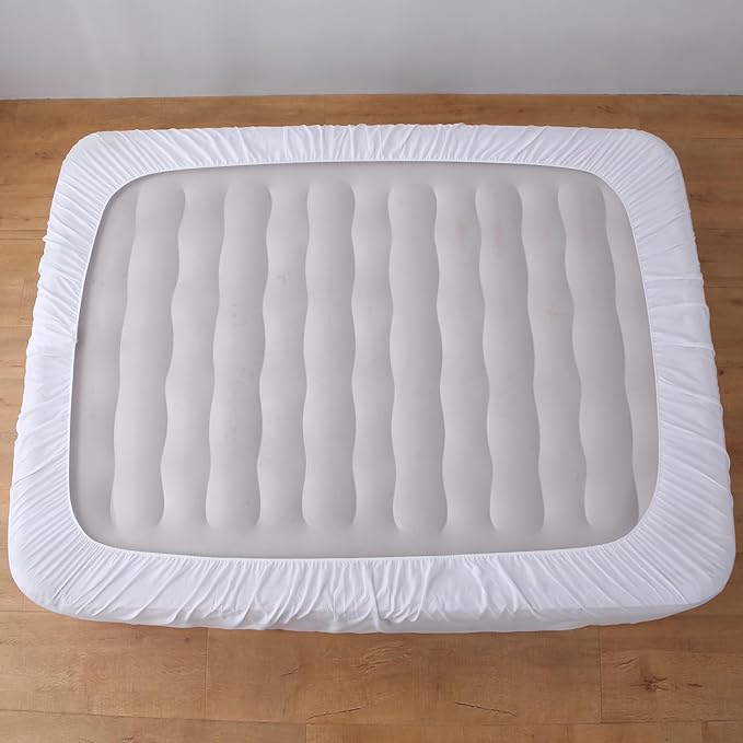 Full Air Bed Mattress Pad with 15-24 Inch Deep Pockets - Waterproof Protector for Warm Sleep & Cold Air Insulation,Perfect for Camping, Guest Bed, Pets & Overnight Visitors-White