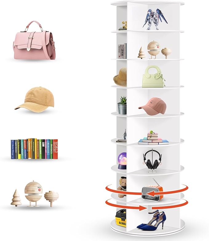 8 Tier Rotating Shoe Rack Tower, Spinning Shoe Organizer Rotating Shelf, Space-Saving 360° Revolving Shoe Rack Storage Round Carousel for Entryway, Closet & Bedroom (Shoe Rack 01) by DailySee