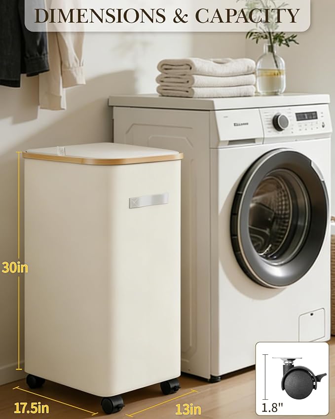Laundry Hamper with Wheels, 110L Large Clothes Hamper with Removable Inner Bag, Collapsible Dirty Clothes Basket for Dorm, Rolling Dirty Clothes Basket for, Bedroom, Bathroom, Laundry Room - Image 2