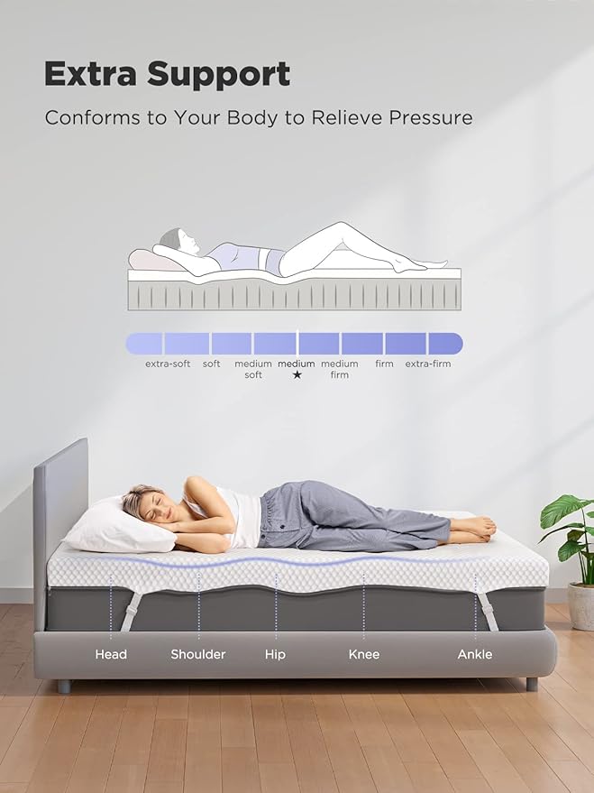 PERLECARE 3 Inch Mattress Topper Full XL - Gel Memory Foam for Pressure Relief, Premium Soft Cooling Sleep, Non-Slip Design with Removable & Washable Cover, CertiPUR-US Certified
