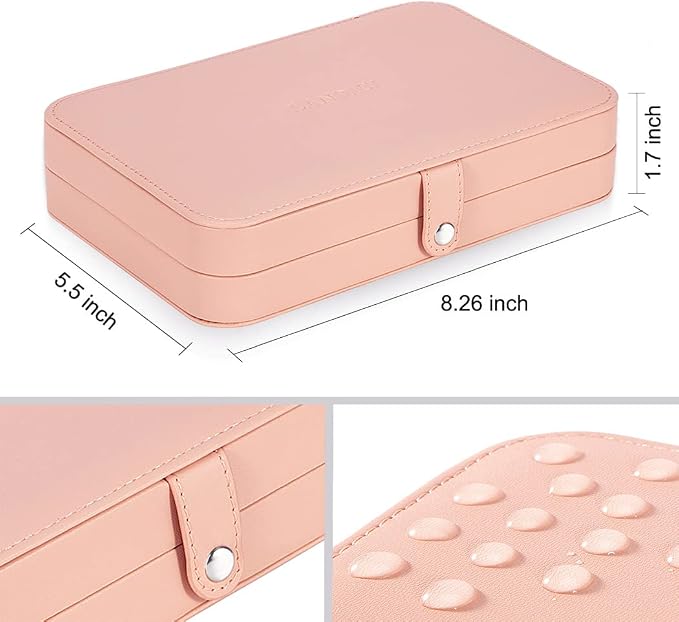 LANDICI Small Jewelry Box for Women Girls, PU Leather Travel Jewelry Case, Portable Jewelry Organizer Storage Holder Display for Ring Earrings Necklace Bracelet Bangle Men Kids Gift, Pink - Image 6