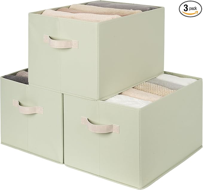 StorageWorks Storage Basket for Shelves, Closet Organizers and Storage Baskets, Organization and Storage Bins for Closet, Fabric Organizer Bins for Clothes Storage, Light Green, Extra Large, 3-Pack by StorageWorks