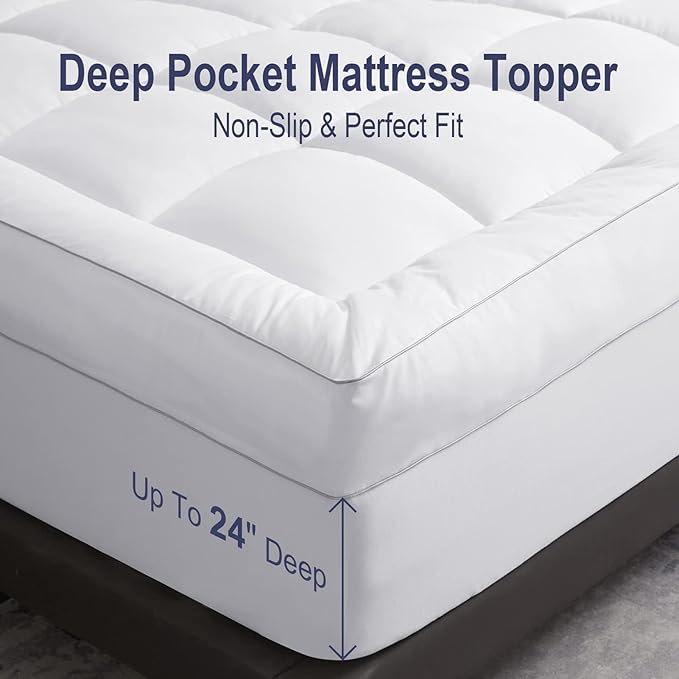 HYPREST Down Alternative Mattress Topper Full, Extra Thick Mattress Topper Overfilled with 1300 GSM Down Alternative, 100% Cotton Cooling Soft Quilted Plush Pillow Top Mattress Pad