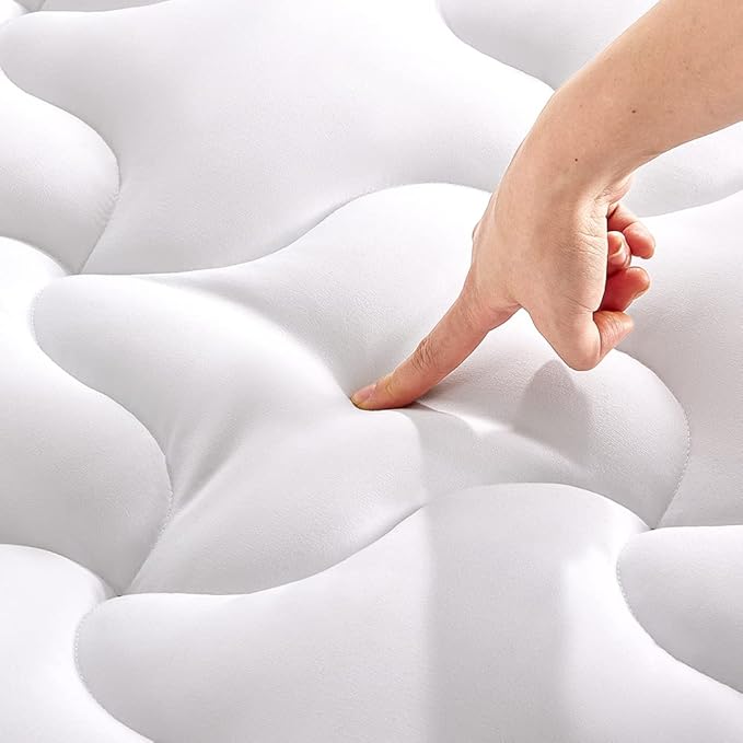 SLEEP ZONE Mattress Topper Full Size Mattress Pad, Cooling Quilted Fitted Mattress Cover, Machine Washable Mattress Protector, Soft Fluffy Down Alternative, Deep Pocket 8~21 inch (White, Full)