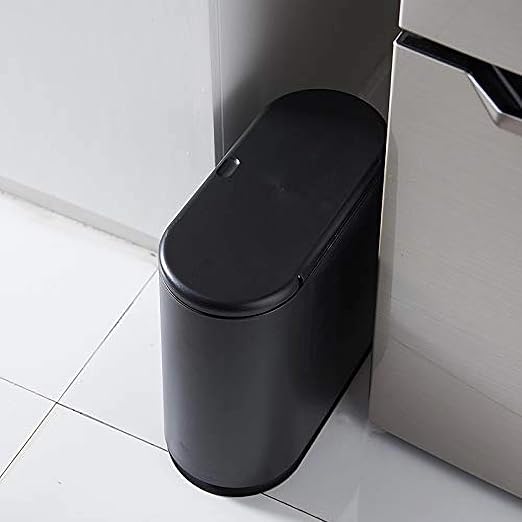 Sooyee 10 Liter Rectangular Plastic Trash Can Wastebasket with Press Type Lid,2.4 Gallon Garbage Container Bin for Bathroom,Powder Room,Bedroom,Kitchen,Craft Room,Office (Black) - Image 2