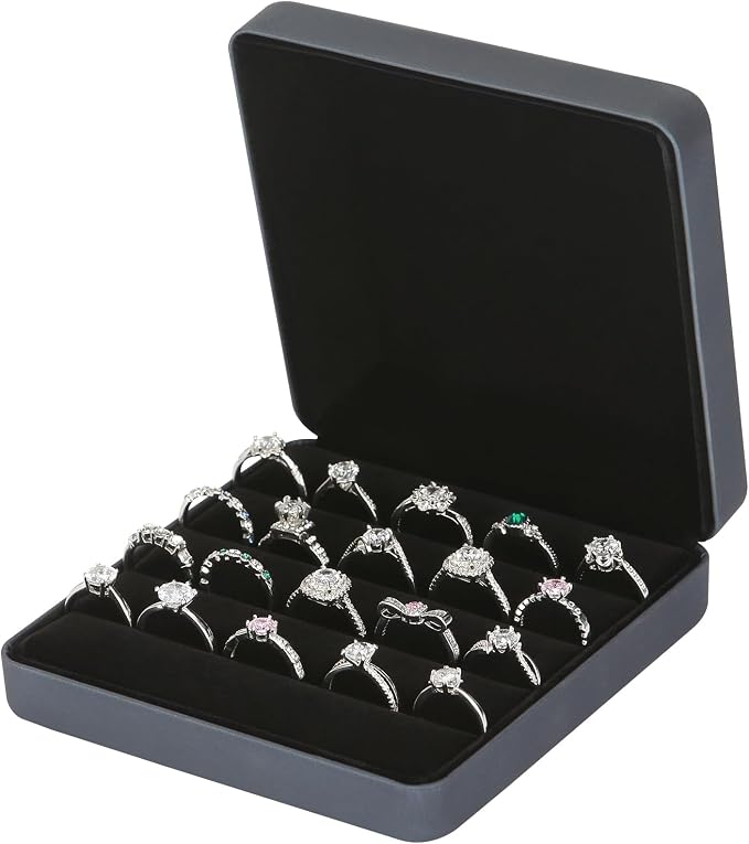 KUKUVR Ring Storage Organizer Box for Multiple Rings, Travel Portable Jewelry Ring Stud Earring Case, Ring Tray Holder Showcase Display Case (Deep Blue) by Unknown
