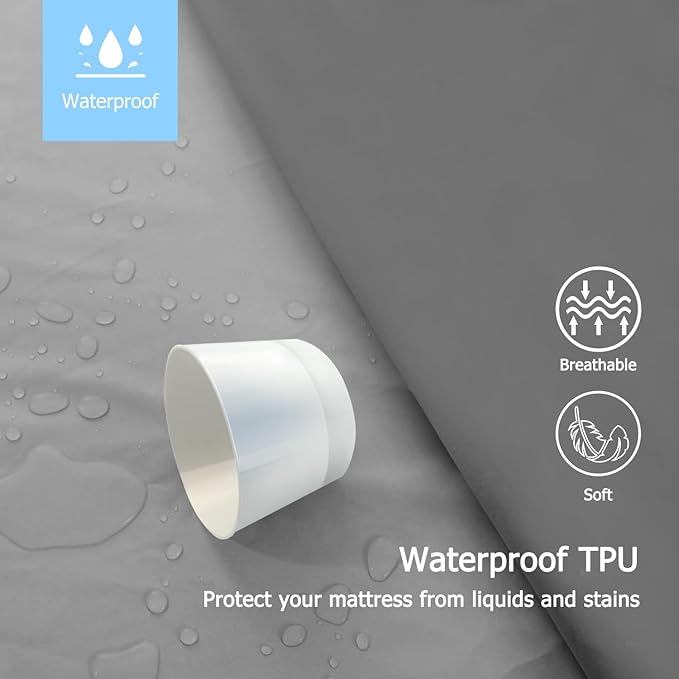 California King Waterproof Mattress Protector - Noiseless, Breathable, Machine Washable Fitted Mattress Cover with Deep Pocket up to 5”-21”（Dark Grey）
