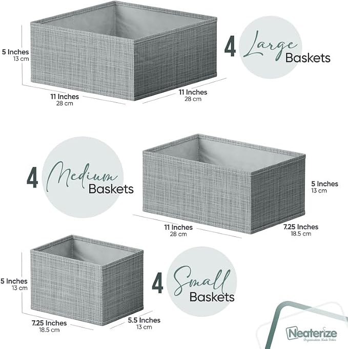 Drawer Organizer Clothes Set of 12 Grey - Dresser Organizer For Nursery, Bedroom, Closet - The Perfect Baby Clothes Organizer and Storage & General Nursery Organization or Dresser Drawer Organizers - Image 2