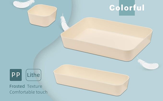 Backerysupply Set Of 12 Beige Color Plastic Desk Drawer Organizers For Makeup Bathroom Office Kitchen Vanity Drawer Storage Box Container - Image 8