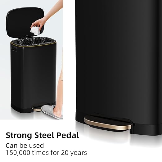 KdbK 13 Gallon Trash Can with Lid, 50L Fingerprint Proof Stainless Steel Kitchen Trash Can with Removable Inner Bucket and Lid Soft Close, Pedal Rubbish Bin for Home Office, Black - Image 4