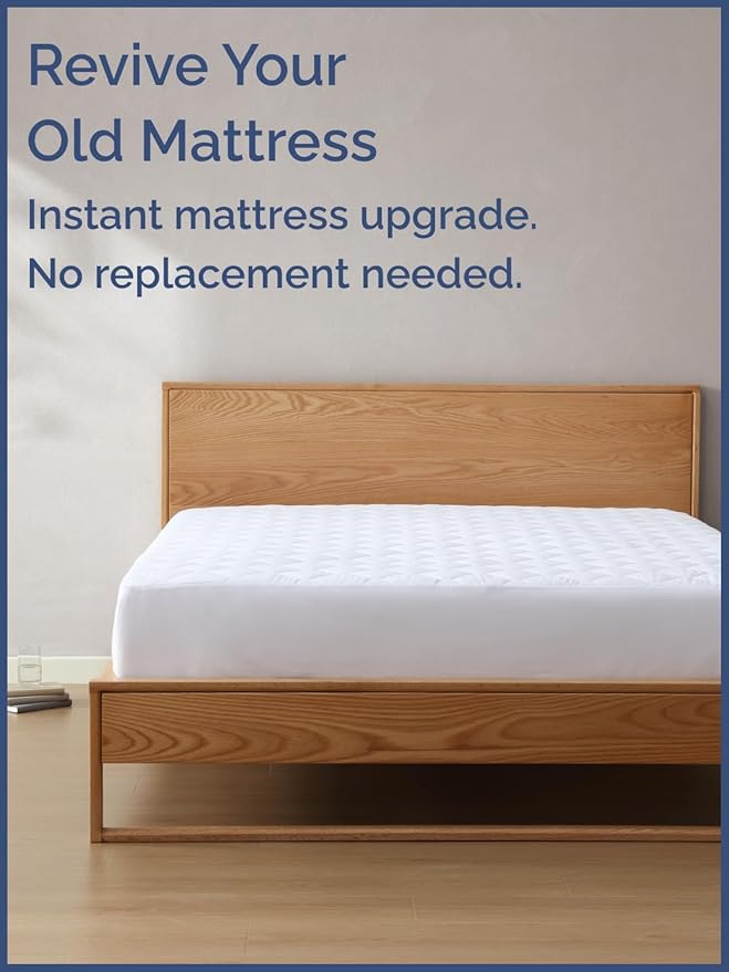 Quilted Fitted Mattress Pad Protector Full Size - Elastic Fitted Mattress Topper & Cover - Breathable, Soft, Low Profile Top Cover with 8-16 Inch Deep Pockets - Easy-Fit and Machine Washable - White