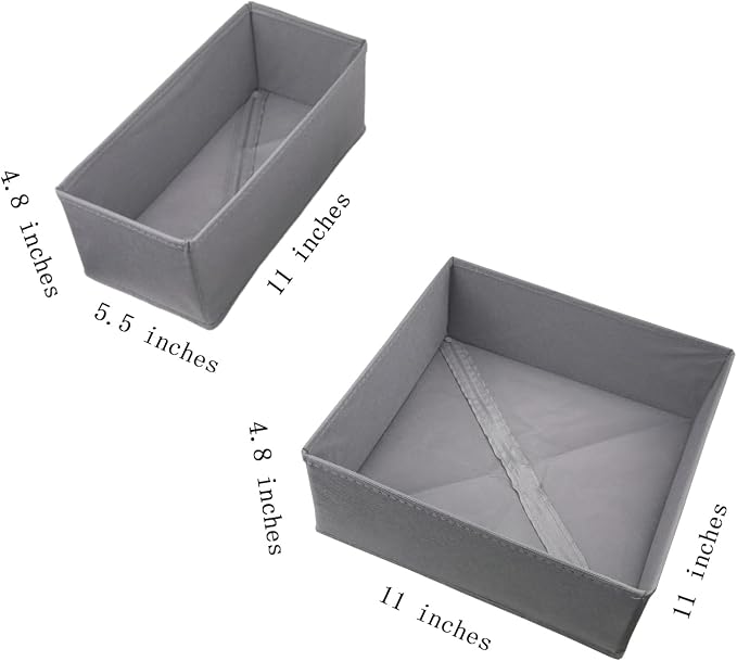 Bructhun Foldable Fabric Drawer Organizer Set 4 Pack Dresser Dividers - Sock Underwear Storage Bins Gray - Image 9