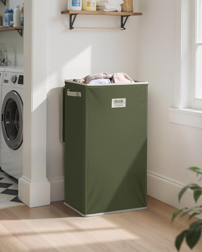 SOLEDI Laundry Hamper with Lid 100L Large & Tall Collapsible Laundry Basket, Clothes Hamper with Bag Removable Easy to Carry, Dirty Hampers for Bedroom, Bathroom, Dorm, College, Avocado - Image 2