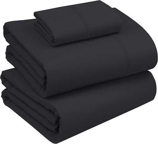 RUVANTI 100% Cotton Sheets – Twin Size Percale Bedding, Cooling & Breathable, Durable with a Crisp, Soft & Comfortable Feel, 16" Deep Pocket, 3-Piece Set, Jet Black