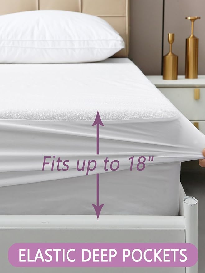 Waterproof Mattress Protector Twin Size 2 Pack, Potty Training Protection Cover for Kids Bed Wetting, Water Proof Protective Pee Sheet Single, with 18 Inch Deep Pockets, Soft, White