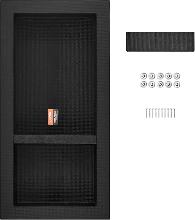 VEVOR Shower Niche Ready for Tile 16" x 32", Double Shelf Organizer, Square Corners Wall-inserted Niche Recessed, Sealed Protection Modern Soap Storage Niche for Shower Bathroom, Black - Image 9