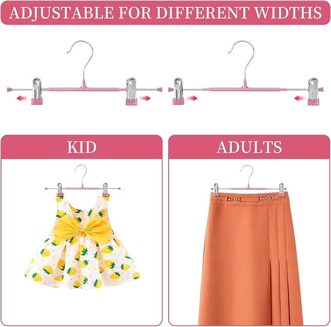 Pants Hangers with Clips 20 Pack Adjustable Skirt Hangers for Women Non-Slip Trousers Hanger for Jeans Clothes Hangers for Pants Heavy Duty Space Saving Shorts Hangers,Pink,12Inch - Image 3