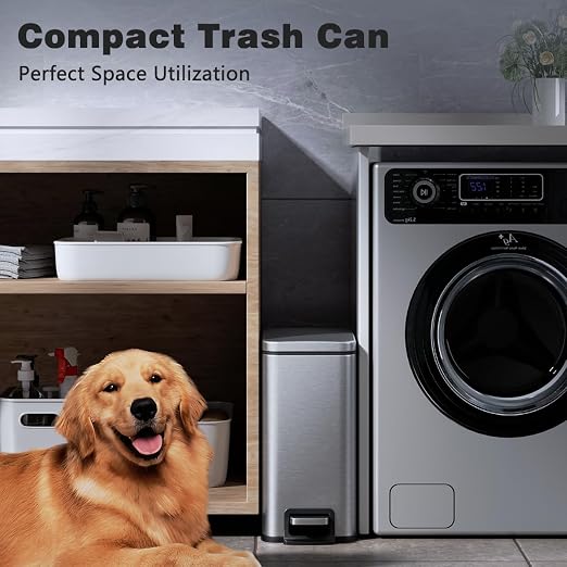 Slim Bathroom Trash Can with Lid Soft Close, 1.6 Gallon Stainless Steel Garbage Can with Removable Inner Bucket, Durable Step Pedal, Small Trash Bins for Toilet, Bedroom, Kitchen, Office - Image 6