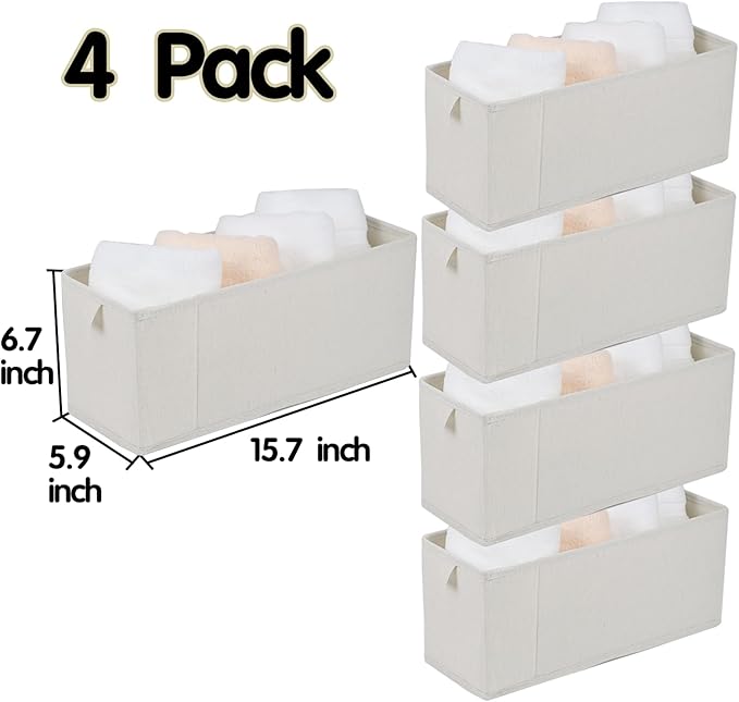 Narrow Fabric Storage Bins, 4 Pack Foldable Storage Baskets for Shelves, Decorative Linen Closet Organizers and Storage, Storage Box Container for Organizing Clothes Toy Pantry Wardrobe Closet - Image 2
