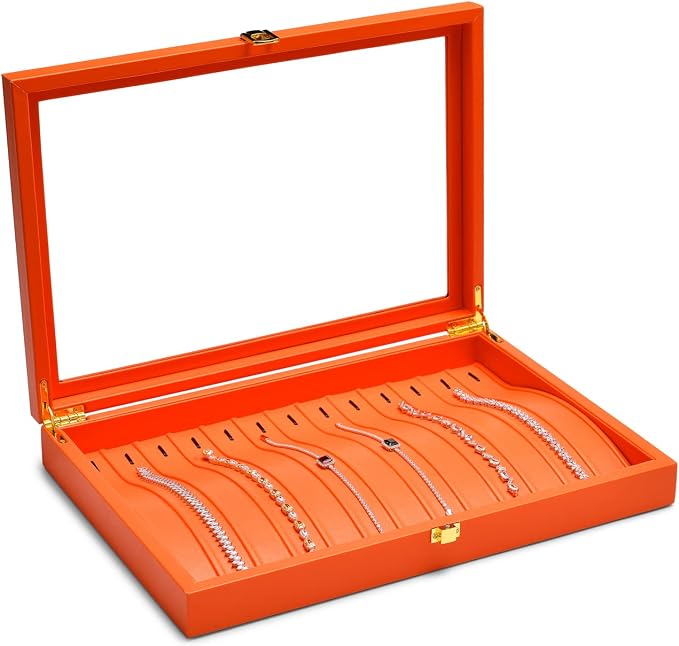 Oirlv Premium Leather Necklace Bracelet Organizer Tray with Acrylic Lid Jewelry Display Case Drawer Insert Jewelry Organizer for women - Image 2