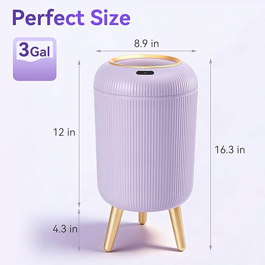 Motion Sensor Bathroom Trash Can with Lid, 3 Gallon/11L Automatic Bathroom Wastebasket,Touchless Trash Bin with Removable Legs for Kitchen,Office,Toilet,Bedroom,Smart Sensor Trashcan-Purple - Image 2