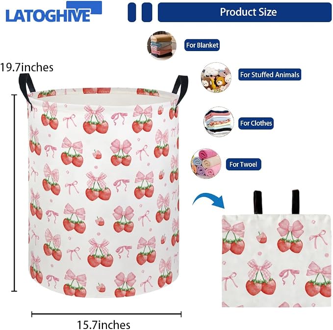 Baby Laundry Hamper kids laundry Basket Waterproof Laundry Bag for Bedroom Toy Clothes Organizer Room Décor(Strawberry) - Image 2