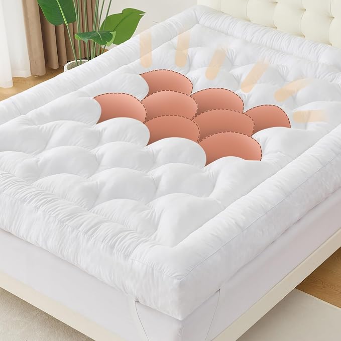 WhatsBedding 5 Inch Memory Foam Mattress Topper King Size, Supportive Fluffy Shredded Memory Foam Filled Pillow Top, Extra Soft Bed Topper for Back Pain Relief, 78x80x5 Inch