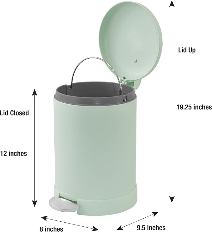 Glad Small Trash Can, 1.2 Gallon | Round Stainless Steel Garbage Bin with Soft Close Lid & Step Foot Pedal | Metal Waste Basket with Removable Inner Bucket, Green - Image 2