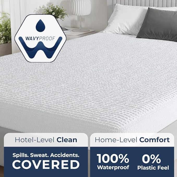 PAULATO BY GA.I.CO Queen Waterproof Mattress Protector – Fitted Sheet Style Mattress Cover, Noiseless & Cooling, Deep Pocket 19”, Washable Polyester (Queen)
