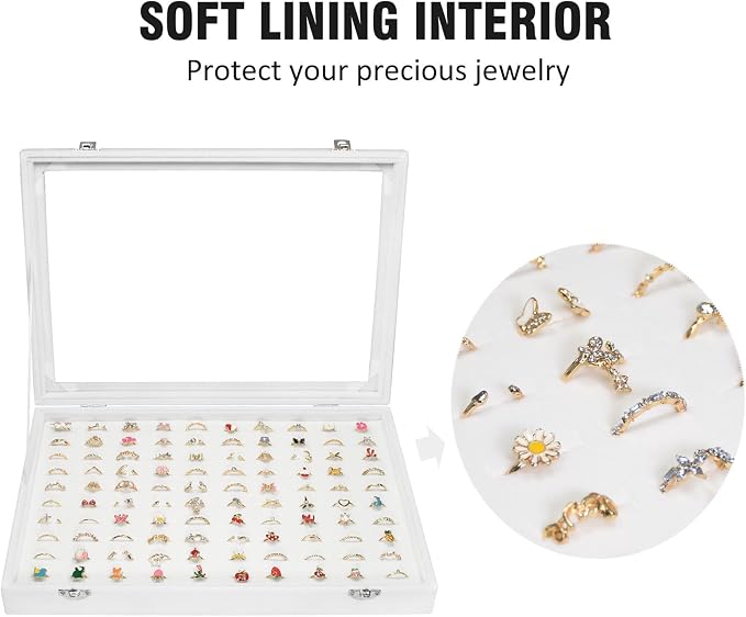Vicoter Rings Organizer Tray 100 Slot Velvet Ring Earring Storage Box TranSparent Cover Jewelry Store Ring Display Box Jewelry Display Cabinet for Girl Wife Mother - Image 3