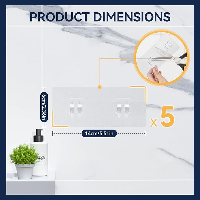 YASONIC 5-Pack Shower Caddy Adhesive Replacement - Transparent Shower Adhesive Strips, No Drilling Hooks for Bath Storage Shelves, Kitchen Racks, Basket & Soap Holder - Image 5