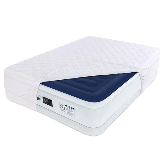 HOMBYS Air Mattress Pad Queen Size, Soft Quilted Air Mattress Cover, Breathable & Noiseless Mattress Topper with Deep Pocket, Stretches up to Fits 15-23 Inch,Cover ONLY