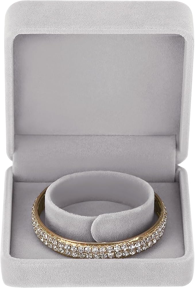 LETURE 4 Pieces Classic Velvet Bracelet Bangle Pendant Necklace Gift Box, Travel Jewelry Box Display Storage Case for Gift, Wedding, Engagement, Proposal, Birthday (4PCS Bracelet-GREY) - Image 6