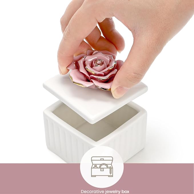ZOOFOX 3 Pack Vintage Jewelry Box, Small Elegant Embossed Jewelry Holder with Lid and Rose-Shaped Knob, Ceramic Trinket Organizer for Women, Ring, Earrings, Necklace - Image 3