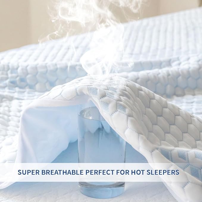 Nano-Cooling Fiber Mattress Protector Twin XL Size (39" x 80") 100% Waterproof, Cooling Experience Unrivaled Comfort Perfect for Every Family