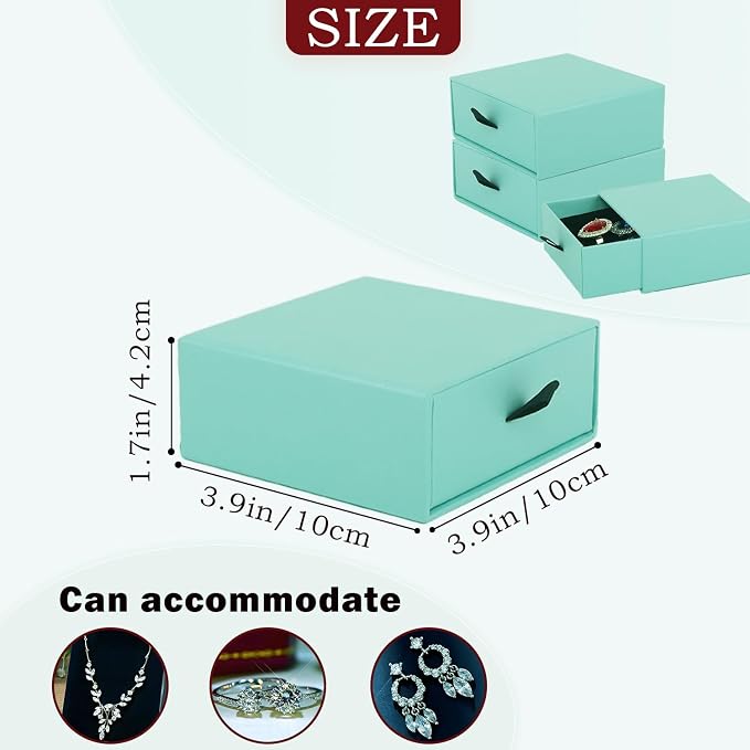 Nsmykhg Jewelry Gift Box Velvet-Lined,12 Pack Compact Drawer Style for Earrings & Rings, Necklace & Bracelet Organizer, 3.93x3.93x1.65 Inches, Stackable Elegant Jewelry Display & Storage Box (Blue) - Image 2