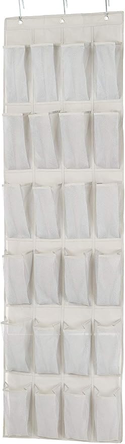 Amazon Basics 24 Medium Mesh Pocket Over-the-Door Hanging Shoe Organizer, Space Saving Shoe Storage, Light Grey | Over-the-Door, 24 by AmazonBasics