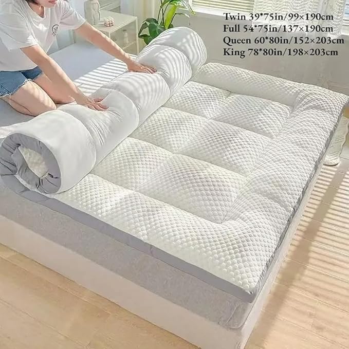 Mattress Topper King Size - Breathable Folding Mattress Pad for Back Pain Relief Soft & Plush Mattress Protector - Pillow Top Bed Topper for Firm Mattress