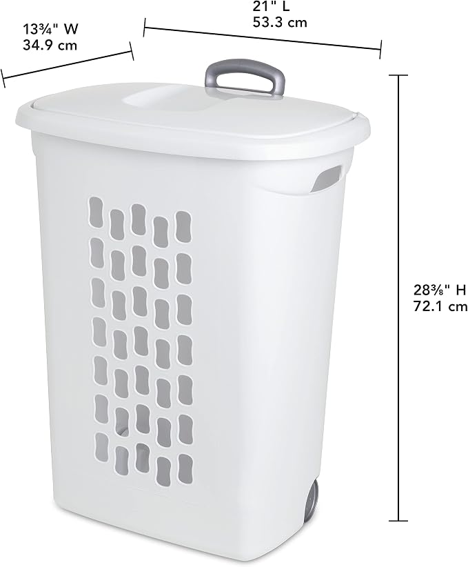Sterilite 3 pack Ultra Wheeled Hamper, Laundry Basket w/Flip-Top Lid & Retractable Handle - Plastic Rolling Clothes Storage Cart with Ventilated Holes for Home, Apartment or Dorm - Image 2