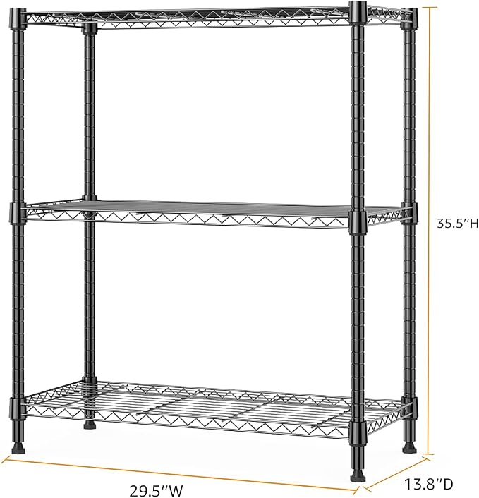 M MZG 750 lbs 3 Tier Storage Rack Metal Wire Shelving Unit, Storage Standing Shelf Organizer for Laundry Bathroom Kitchen Pantry Closet Garage Basement Utility Room, Black 13.8" D x 29.5" W x 35.5" H - Image 3