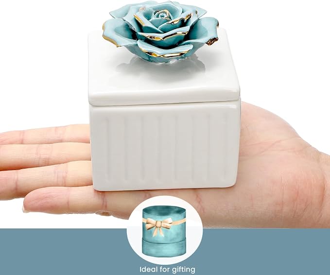 ZOOFOX 3 Pack Vintage Jewelry Box, Small Elegant Embossed Jewelry Holder with Lid and Rose-Shaped Knob, Ceramic Trinket Organizer for Women, Ring, Earrings, Necklace - Image 4