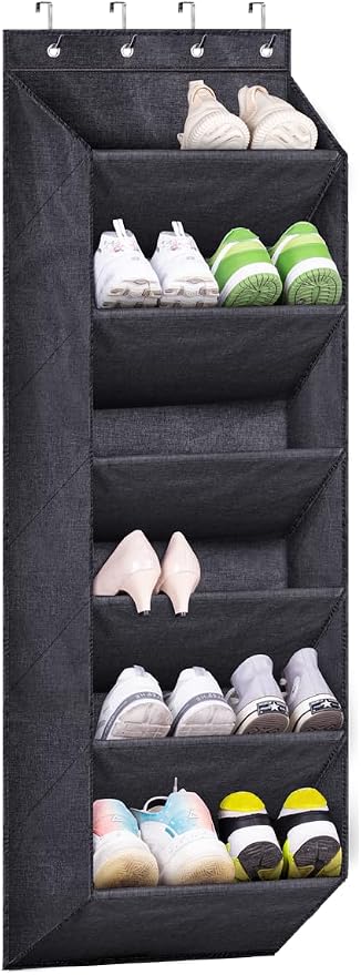 SLEEPING LAMB Shoe Rack for Door with Large Deep Pocket, Hanging Door Shoe Organizer for Closet Hanger, Dorm and Narrow Sneaker Storage Holder, Black by SLEEPINGLAMB