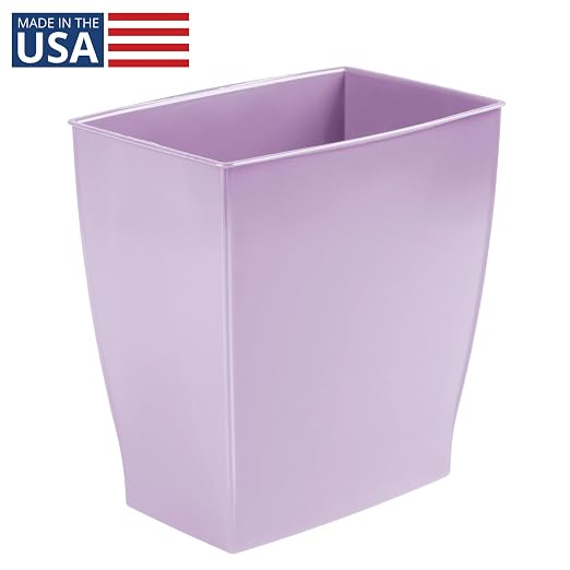 iDesign Small Plastic Bathroom Trash Can, Slim Rectangle Garbage Bin for Bedroom, Office, Dorm, Purple - Image 2