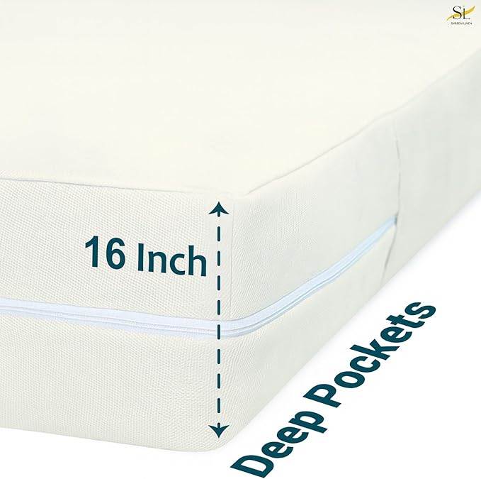 Mattress Protector Twin Size 100% Waterproof Zippered Cover, 15 Inches Deep, Six-Sided Mattress Encasement for Bed, Zipper Closure Style (Ivory)