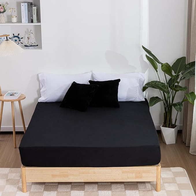 Holawakaka Full Waterproof Mattress Protector Black Fitted Sheet Breathable Bed Mattress Pad Cover, 14" Deep Pocket (Black, Full)
