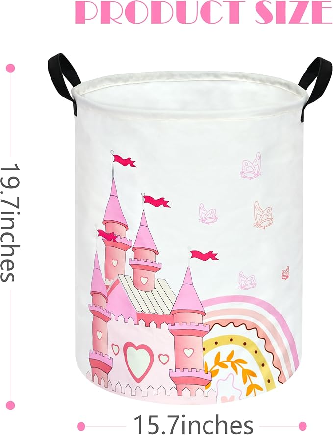 MAIZMZ Kids Hamper Pink Castle Storage Bins Organizer Toy Box Laundry Basket Large Canvas Collapsible Chest for Home/Dorm/Kitchen/Pet/Office/Closet/Shelf/Gift Baskets - Image 7