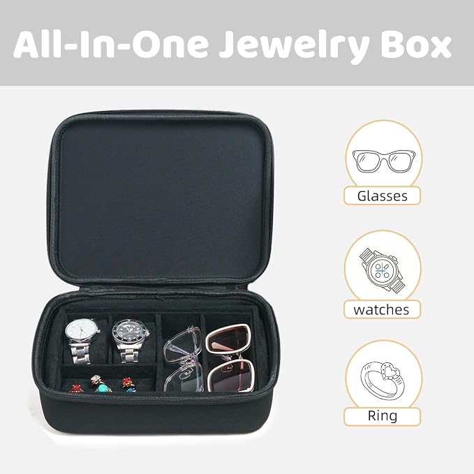 Eyeglasses Watches Jewelry Display Versatile Portable 5Slot Travel Jewelry Box Sunglasses Organizer Rings Zippered Holder Bag - Image 8