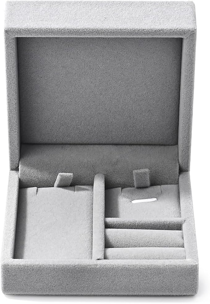 3 in 1 Velvet Jewelry Set Gift Box Earring Gift Box Ring Necklace Boxes Small Jewelry Storage Boxes for Travel Birthday Mother's Day Valentine's Day Gifts (Gray) - Image 5