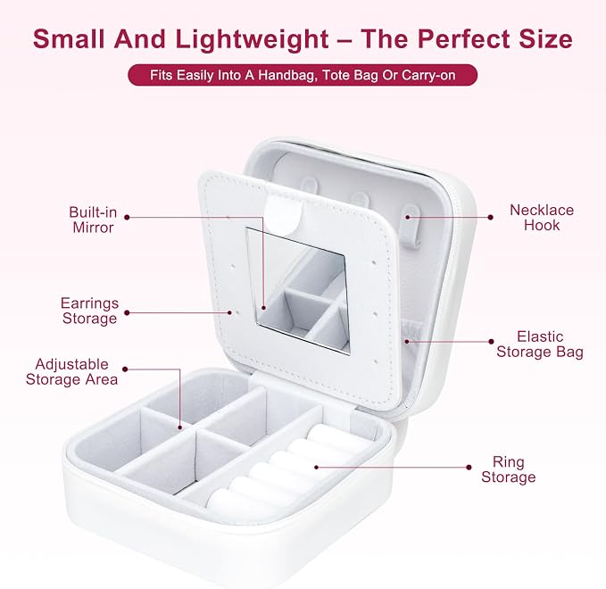 Cute Bunny Travel Jewelry Case with Mirror, Silicone Portable Small Mini Jewelry Organizer Box for Women Girls Mom, Wedding, Birthday Gift - White - Image 2